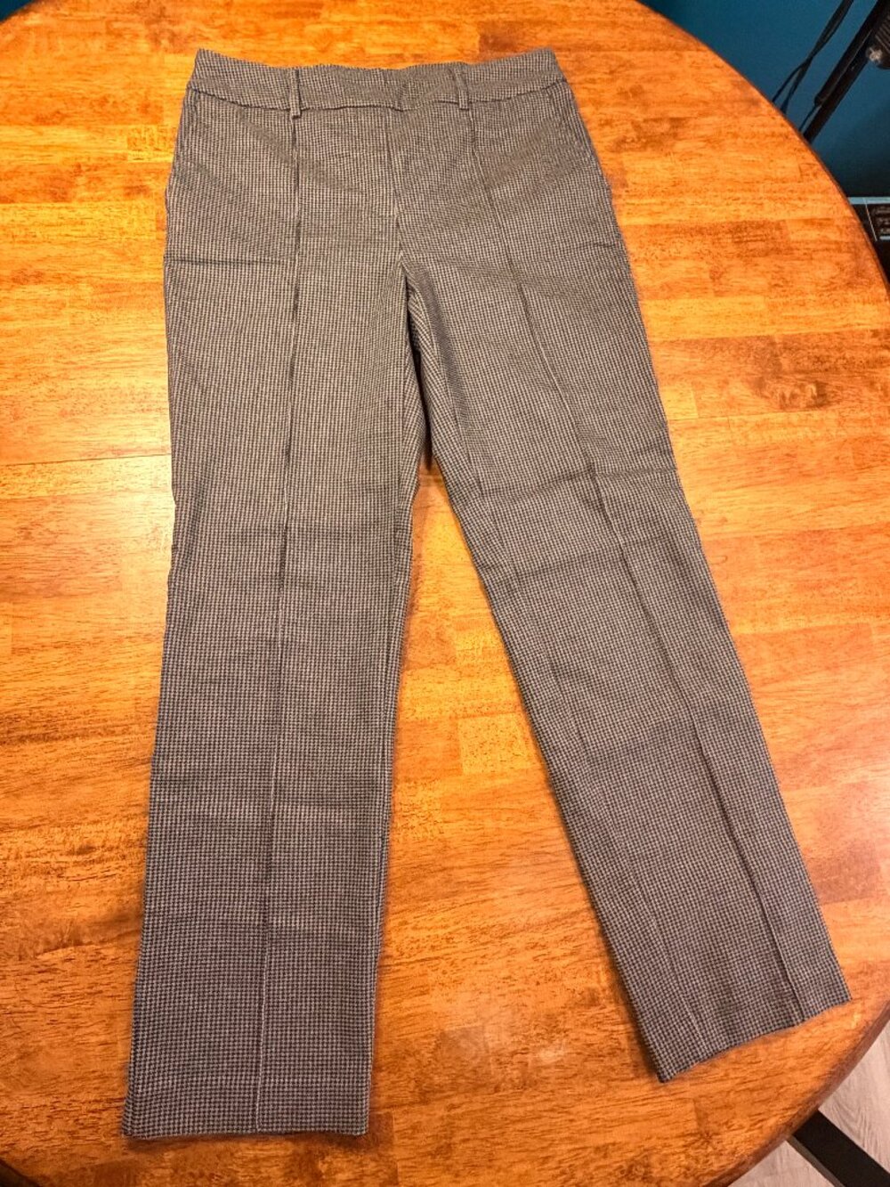 Stretchy Houndstooth Trousers with Pockets Straight Leg M